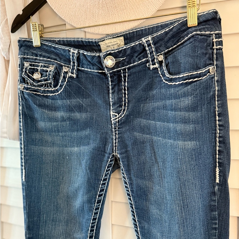 L.A. Idol Y2K McBling Rhinestone Thick Stitch Skinny Jeans Size 11 - Picture 4 of 11